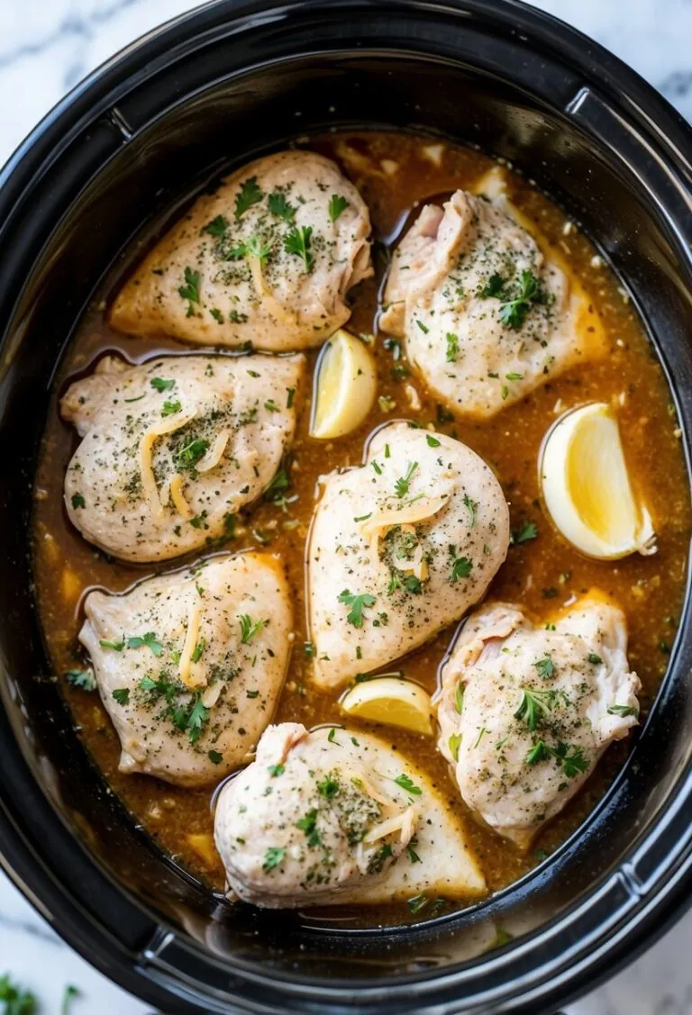 # 4-Ingredient Crockpot Garlic Parm Chicken: A Simple and Delicious Recipe for Effortless Meals For anyone looking for a simple, delicious dinner idea, 4-Ingredient Crockpot Garlic Parm Chicken is a standout choice. **This recipe combines tender chicken with a rich garlic parmesan sauce, making it both easy to prepare and satisfying.** Busy cooks will appreciate how little time it takes to throw everything into the crockpot and let it do the work. ![A crockpot filled with chicken breasts, garlic cloves, grated parmesan, and a sprinkle of parsley](https://koala.sh/api/image/v2-tsukr-kczgj.jpg?width=832\&height=1216\&dream) Not only is this dish packed with flavor, it also requires minimal ingredients. With just chicken, garlic parmesan sauce, cream cheese, and a few seasonings, anyone can create a comforting meal without stress. It's perfect for weeknight dinners or when entertaining guests. As the chicken cooks, it absorbs the savory flavors, resulting in a dish that is both creamy and full of taste. Exploring different side options can enhance the meal even further, making it suitable for a variety of occasions. With the right preparation, this dish can easily become a family favorite. ## Why This Recipe ![Chicken breasts in a crockpot, covered in garlic, parmesan, and seasoning, surrounded by a bed of fresh herbs and vegetables](https://koala.sh/api/image/v2-tsul2-qwyjr.jpg?width=832\&height=1216\&dream) This 4-Ingredient Crockpot Garlic Parm Chicken is an excellent choice for busy families. It combines simplicity and flavor, making it an appealing meal option. **Key Benefits:** * **Easy to Prepare:** With only four main ingredients, this recipe saves time in meal planning and cooking. * **One-Pot Cooking:** Using a crockpot means less cleanup. It all cooks in one pot. **Flavorful Dish:**\ The garlic and Parmesan blend creates a rich flavor. This attracts both kids and adults. * **Versatile Pairing:**\ It works well with pasta, rice, or vegetables. Families can customize it based on preferences. **Nutritional Balance:**\ Chicken is a great source of protein. Adding vegetables like broccoli can increase vitamins and minerals. * **Budget-Friendly:**\ Four ingredients are often affordable, making it a wallet-friendly option for families. In summary, the 4-Ingredient Crockpot Garlic Parm Chicken offers convenience, flavor, and versatility. Its straightforward approach makes it ideal for weeknight dinners. ## 4-Ingredient Crockpot Garlic Parm Chicken Recipe ![A crockpot filled with chicken breasts, garlic, Parmesan cheese, and seasoning simmering in a savory sauce](https://koala.sh/api/image/v2-tsulg-4p15j.jpg?width=832\&height=1216\&dream) This easy recipe highlights the simplicity of making a delicious chicken dish in the crockpot using just four key ingredients. The process is straightforward, making it perfect for busy weeknights or family dinners. ### Ingredients List To prepare the 4-Ingredient Crockpot Garlic Parm Chicken, the following ingredients are needed: * **1 pound boneless chicken breasts**\ This is the main ingredient, providing protein and a base for the dish. * **1 cup garlic Parmesan sauce**\ This sauce gives the chicken its rich flavor and creaminess. * **1 cup cream cheese**\ Cream cheese adds a smooth texture and enhances the overall taste. * **1/2 cup grated Parmesan cheese**\ Adding grated Parmesan provides extra cheesiness and a nice finish. This simple list makes it easy to shop and prepare. With just these four ingredients, anyone can create a tasty meal. ### Step-by-Step Instructions 1. **Prepare the Chicken**: Start by placing the boneless chicken breasts in the bottom of the crockpot. 2. **Add the Sauce**: Pour the garlic Parmesan sauce over the chicken, ensuring it is evenly covered. 3. **Include the Cream Cheese**: Cut the cream cheese into chunks and add it on top of the sauce. This helps it melt evenly during cooking. 4. **Cook the Mixture**: Close the lid of the crockpot and set it on low for 4-6 hours or until the chicken is thoroughly cooked and tender. 5. **Shred the Chicken**: Once cooked, shred the chicken directly in the pot using two forks. Mix it gently with the sauce. 6. **Serve and Enjoy**: Finally, sprinkle grated Parmesan cheese on top before serving for added flavor. These steps ensure a hassle-free cooking experience that results in a delicious meal. ### Cooking Time and Temperature For the 4-Ingredient Crockpot Garlic Parm Chicken, the recommended cooking time is between **4 to 6 hours on low heat**. Cooking on low allows the chicken to remain moist and tender. It also gives the flavors time to blend together. If you prefer to cook on high, adjust the time to about **2 to 3 hours**. It's essential to check that the internal temperature of the chicken reaches **165°F** for safe consumption. This simple guideline ensures that the chicken is both safe to eat and perfectly cooked. ## Tips for Perfect Crockpot Chicken ![A crockpot filled with chicken breasts, garlic, parmesan, and seasoning simmering on a kitchen counter](https://koala.sh/api/image/v2-tsulz-frmjq.jpg?width=832\&height=1216\&dream) Creating delicious crockpot chicken requires certain techniques. The right chicken cuts, flavor options, and avoiding common mistakes will enhance the meal. ### Choosing the Best Chicken Cuts For crockpot recipes, boneless, skinless chicken thighs are an excellent choice. They remain juicy and tender during the long cooking process. Chicken breasts can also work, but they may dry out if overcooked. **Recommended Cuts:** * **Chicken Thighs:** Tender and flavorful. * **Chicken Breasts:** Leaner, but watch cooking time. * **Whole Chicken:** Imparts richer flavor but needs careful cooking. Avoid using cuts with bones or skin, as they may not cook evenly and can affect sauce consistency. ### Flavor Enhancements and Variations Enhancing crockpot chicken flavor is easy with just a few ingredients. Seasoning the chicken with salt, pepper, garlic powder, and Italian herbs offers a classic taste. **Flavor Additions:** * **Cheese:** Grated Parmesan adds a rich taste. * **Vegetables:** Onions and peppers can add depth. * **Broth:** Use chicken or vegetable broth for moisture. Experimenting with sauces such as barbecue, teriyaki, or creamy dressings can also elevate the dish. Each variation provides a unique twist while maintaining the essence of garlic parmesan flavors. ### Avoiding Common Crockpot Mistakes Several common mistakes can ruin crockpot meals. Cooking with too much liquid can lead to a soupy consistency. **Key Mistakes to Avoid:** 1. **Overfilling:** Stick to the recommended quantity in recipes. 2. **Inaccurate Cooking Time:** Adjust times based on the cut and size of chicken. 3. **Skipping Browning:** Slightly browning chicken beforehand can enhance flavor. Monitoring these factors will help achieve the best results in crockpot chicken dishes. This attention to detail enhances both texture and taste. ## Serving Suggestions and Pairings This section focuses on enhancing the dining experience with the 4-Ingredient Crockpot Garlic Parm Chicken. The right side dishes and presentation tips can elevate the meal from simple to deliciously inviting. ### Side Dishes That Complement Garlic Parm Chicken Choosing the right sides can make a big difference. Here are some excellent options: * **Roasted Vegetables**: Roasted broccoli, carrots, or Brussels sprouts provide a nice contrast to the richness of the chicken. Toss them in olive oil and garlic for added flavor. * **Pasta or Rice**: Creamy pasta or fluffy rice can soak up the garlic Parmesan sauce. A simple buttered pasta or a side of risotto works well. * **Salad**: A fresh green salad with a light vinaigrette cuts through the meal's richness. Ingredients like spinach, arugula, and cherry tomatoes offer a refreshing touch. * **Garlic Bread**: For those who love garlic, a side of garlic bread complements the dish perfectly. It also provides a crunchy texture. Each of these options balances the flavors and enhances the dining experience. ### Presentation Tips Presentation plays a vital role in making a meal appealing. Here are some useful tips: * **Use Color**: Garnish the chicken with fresh parsley or basil. This adds a pop of color to the dish. * **Layering**: Serve the chicken on a platter with the side dishes arranged thoughtfully around it. This creates an inviting display. * **Serve in Individual Portions**: For a more upscale feel, plate the chicken and sides in individual bowls. This adds a touch of elegance. * **Quality Dishware**: Using nice plates or bowls can elevate the whole dining experience. Simple white dishes highlight the food well. These tips will make the meal visually appealing and more enjoyable for everyone at the table. ## Storing and Reheating Leftovers Properly storing and reheating leftovers is essential for maintaining flavor and quality. Following the right steps can help keep the dish fresh and enjoyable for future meals. ### Best Storage Practices To store leftovers safely, first, let the dish cool to room temperature. This prevents condensation, which can lead to spoilage. Place the chicken and pasta in an **airtight container**. Labels with the date can help track freshness. It is best to consume leftovers within **3 to 4 days**. If longer storage is needed, they can be frozen. Make sure to use **freezer-safe containers** or bags. Label them with the date for easy reference. Thaw in the refrigerator overnight before reheating to preserve texture and flavor. ### How to Reheat Without Drying Out When reheating the leftovers, a few methods work best to avoid dryness. The oven is a great option. Preheat it to **350°F (175°C)**. Place the pasta in a baking dish and add a splash of broth or sauce. Cover with foil to keep moisture in and heat for about **15-20 minutes**. Microwaving is more convenient and quick. Use a microwave-safe bowl. Add a little liquid, cover with a lid or microwave-safe wrap, leaving a vent. Heat in short bursts, stirring in between, until warmed through. Following these steps will ensure the dish tastes good and maintains its quality.