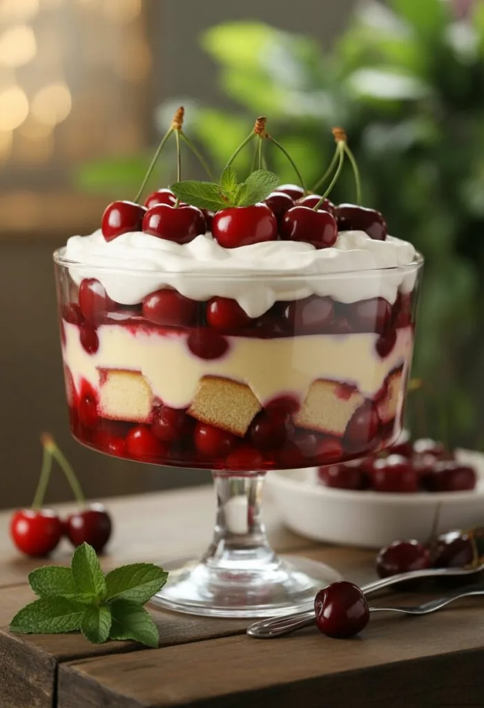 Cherry trifle with cream
